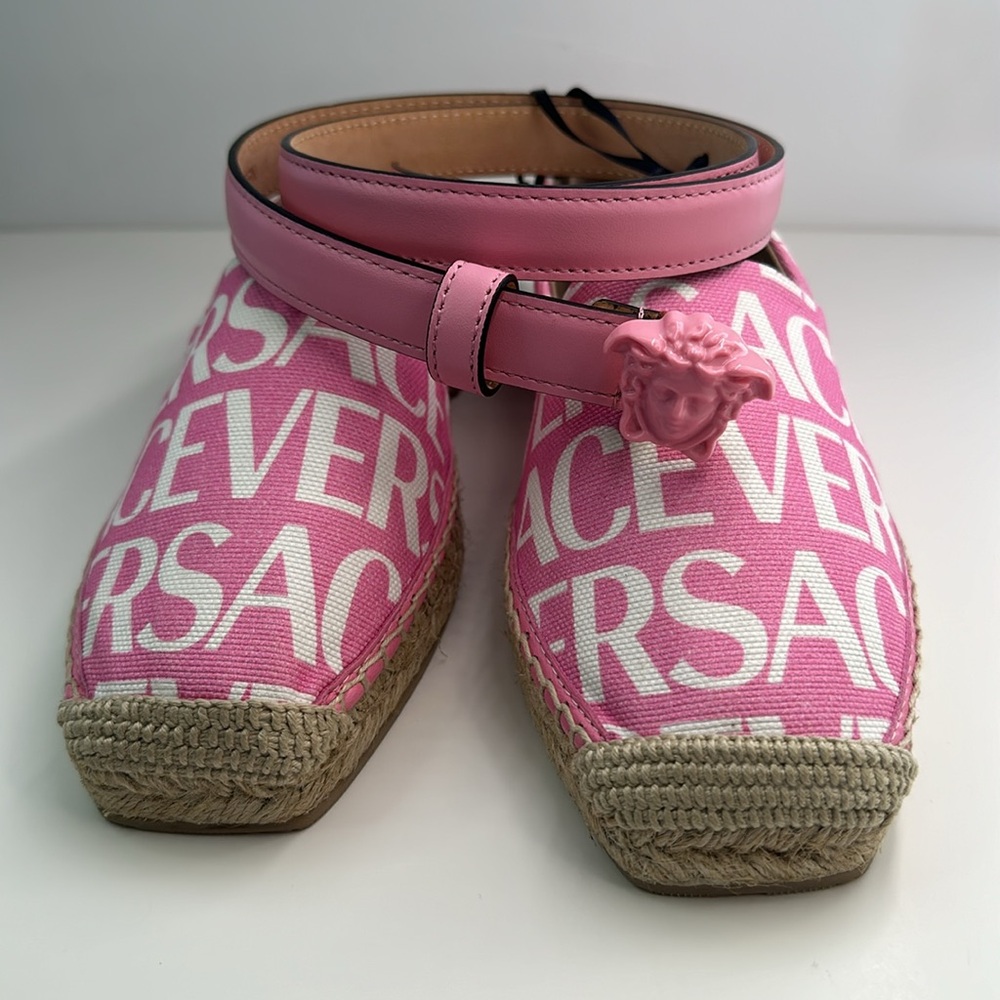 💯- New Authentic VERSACE Espadrilles Rosado Versace La Greca Signature
